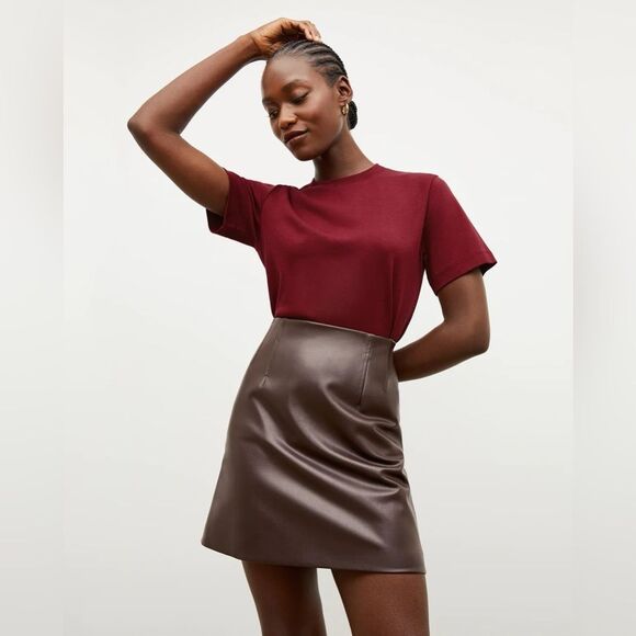 NWT M.M. Lafleur The Whitney Brown Vegan Faux Leather A-Line Mini Skirt Size 2 - Picture 10 of 10